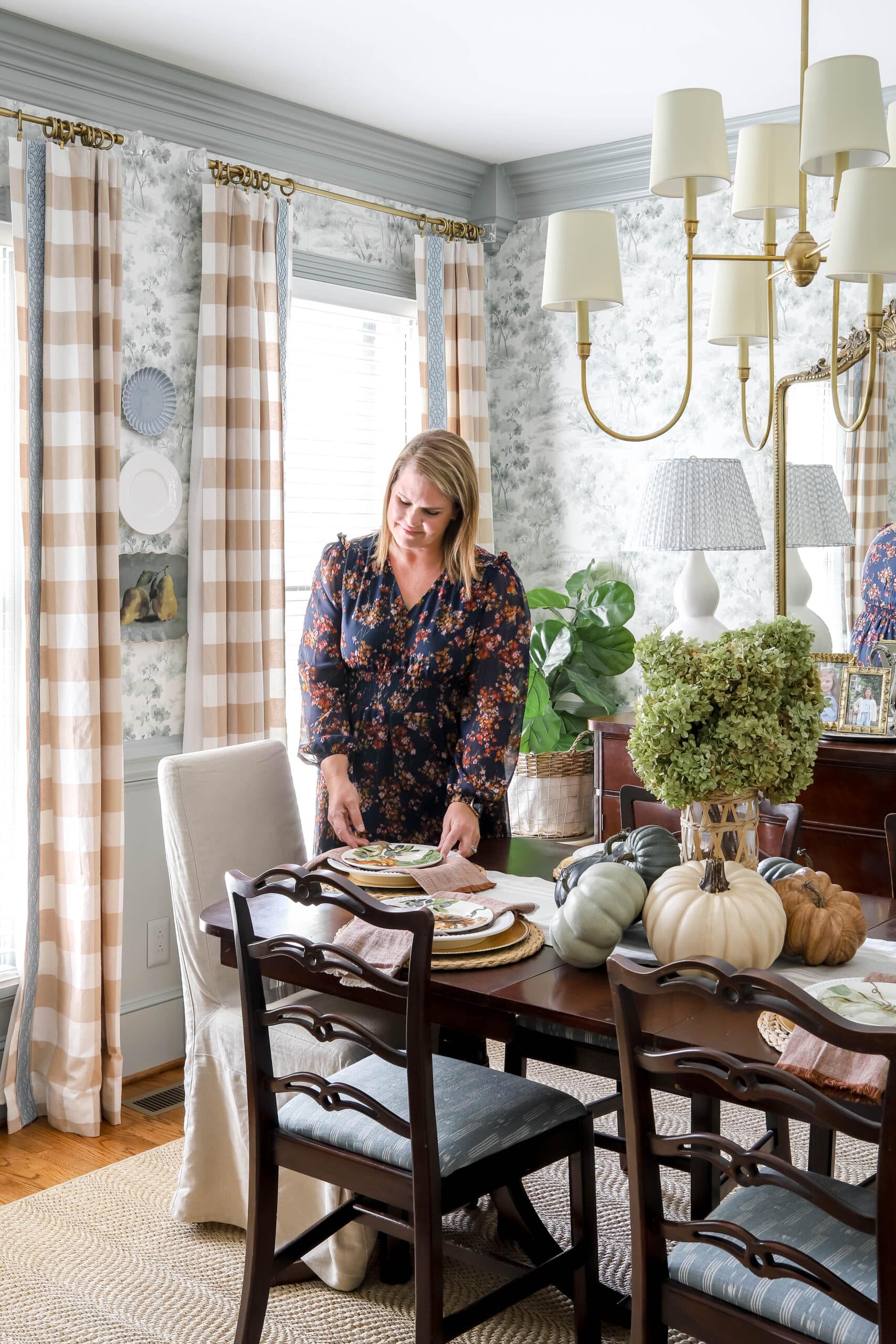 smocked dress and fall dining room