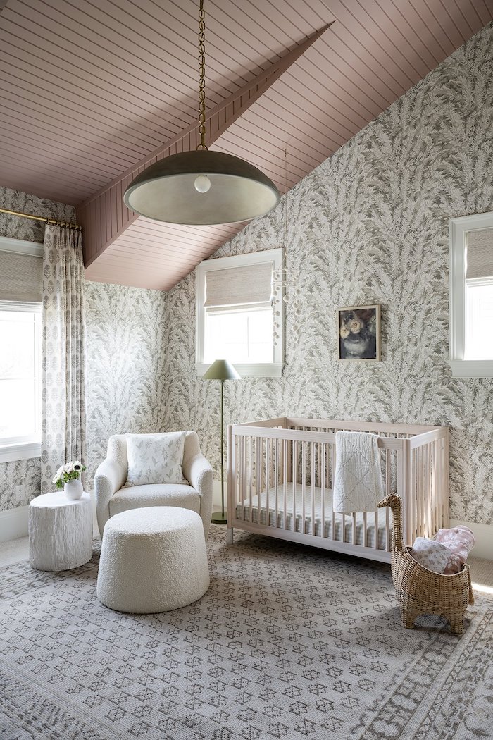 Florencecourt wallpaper in Stone from McGee & Co. in a girl's nursery.