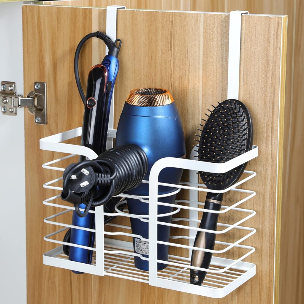 over-the-door organizer for bathroom hair tools.