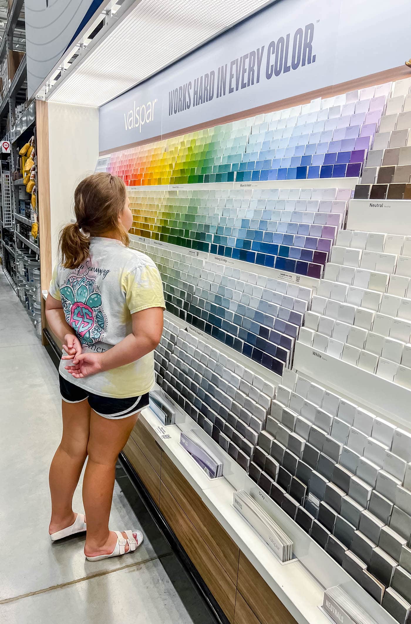 picking out paint colors at Lowe's.