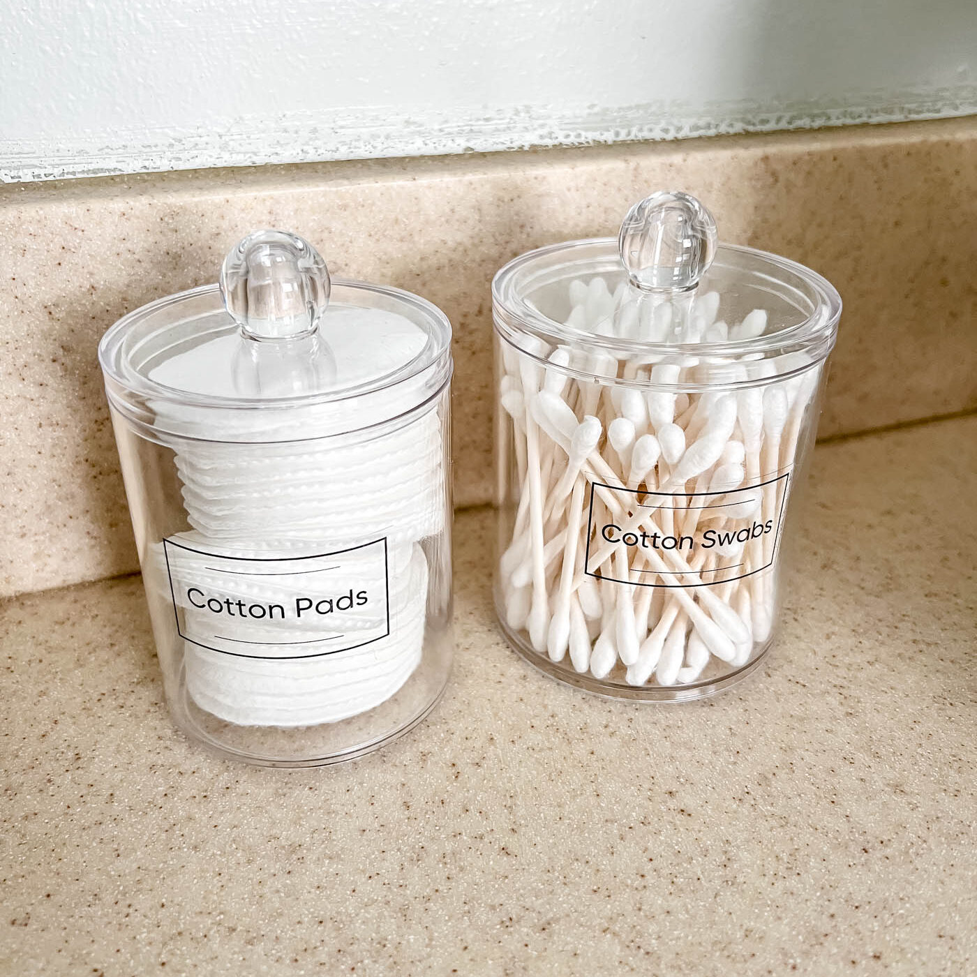 small vessel storage for cotton rounds and cotton swabs.