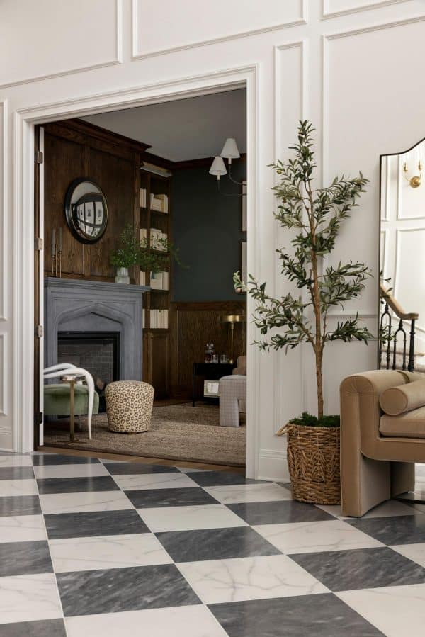 Bria Hammel Interiors Entry Way with diamond checkered flooring