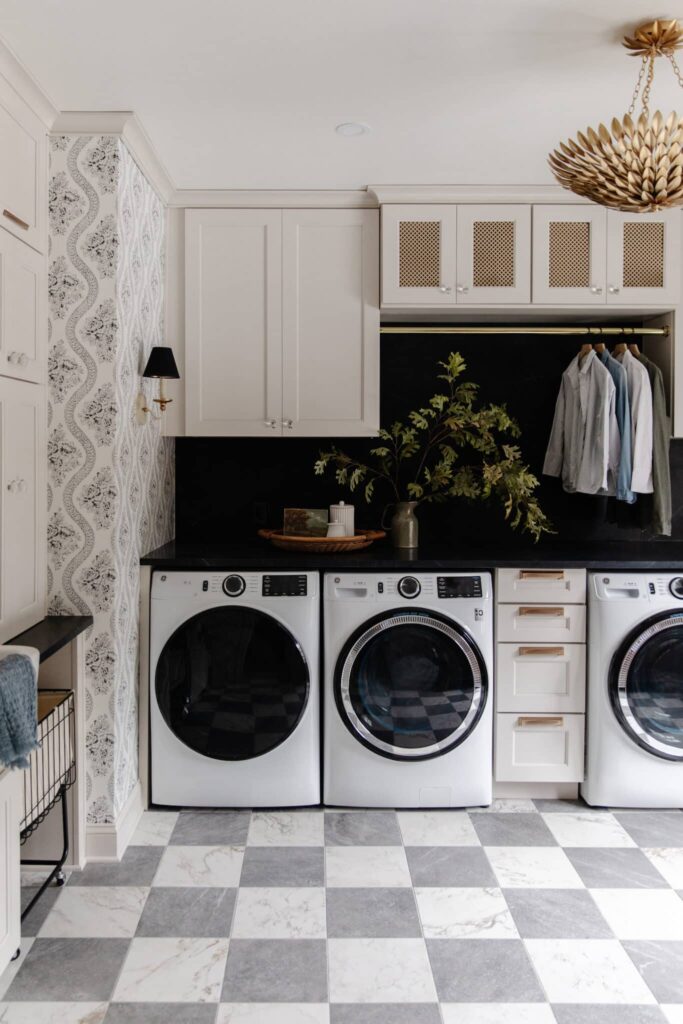 checkerboard laundry room floors from Chris Loves Julia