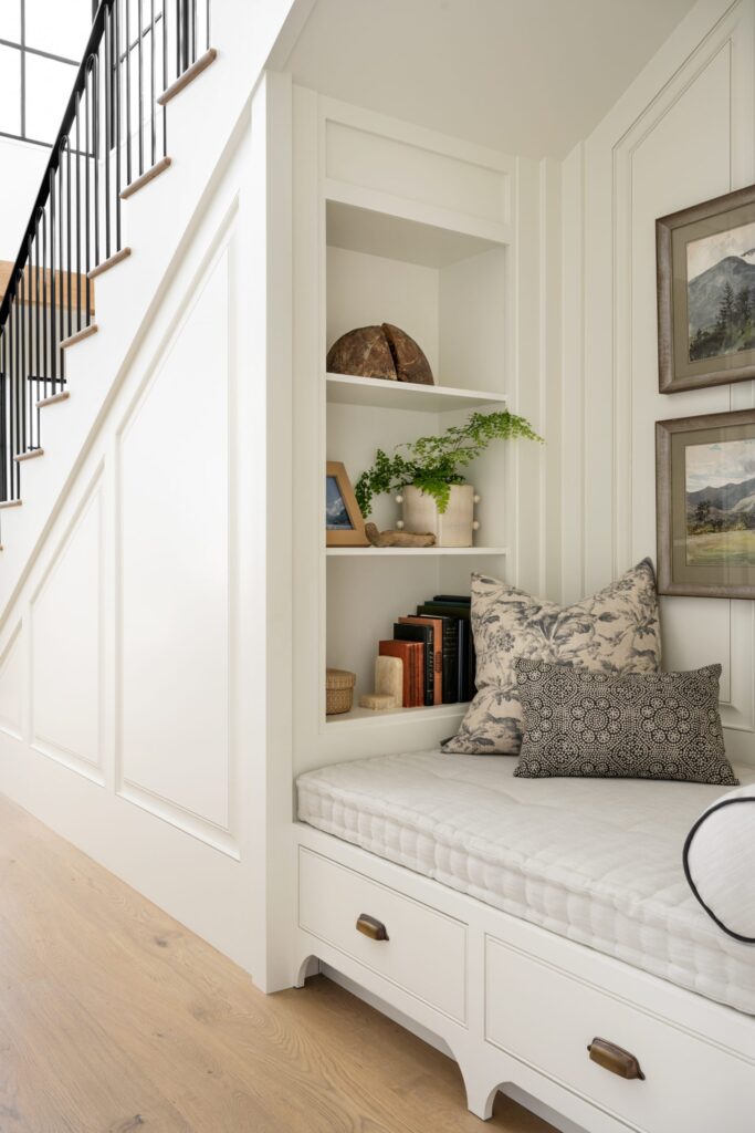 Studio McGee under the stairs reading nook