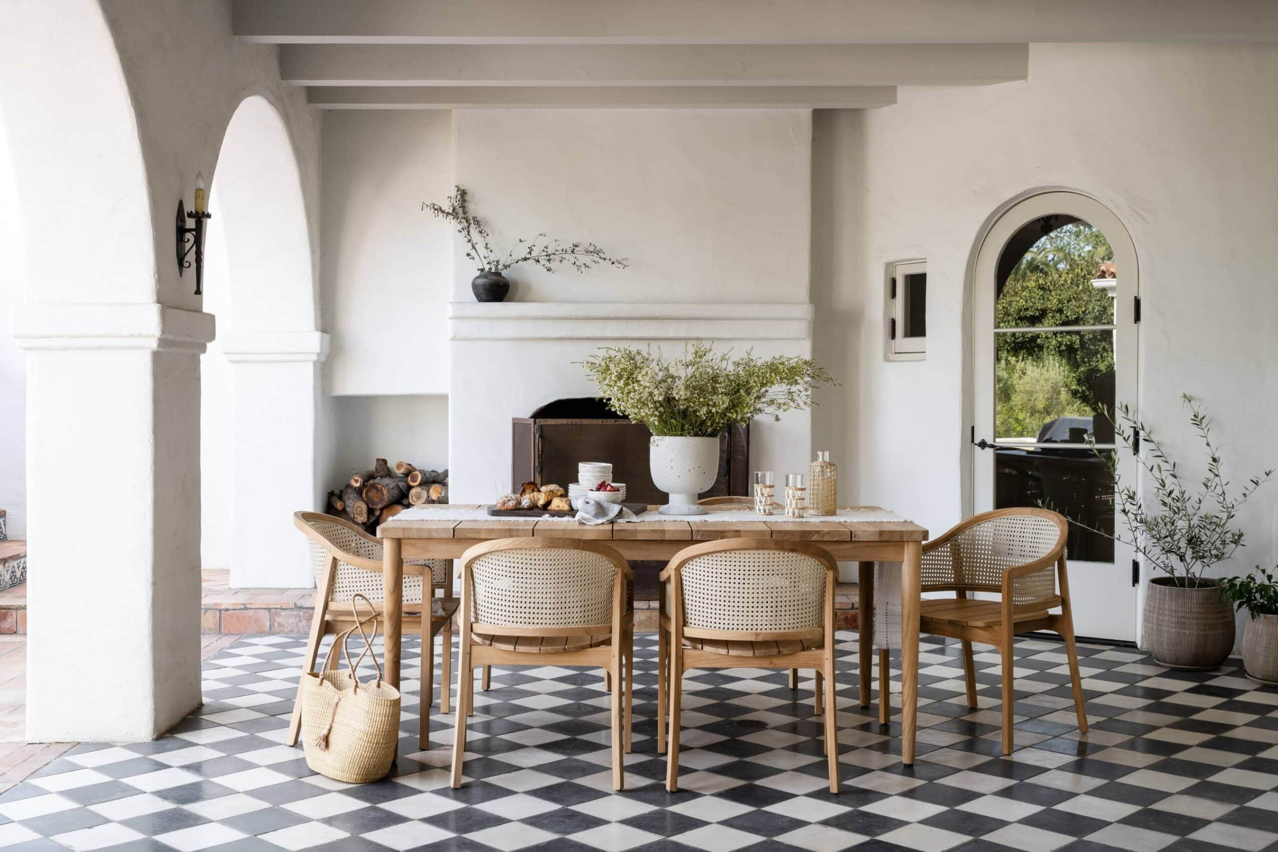 checkered flooring in an outdoor patio