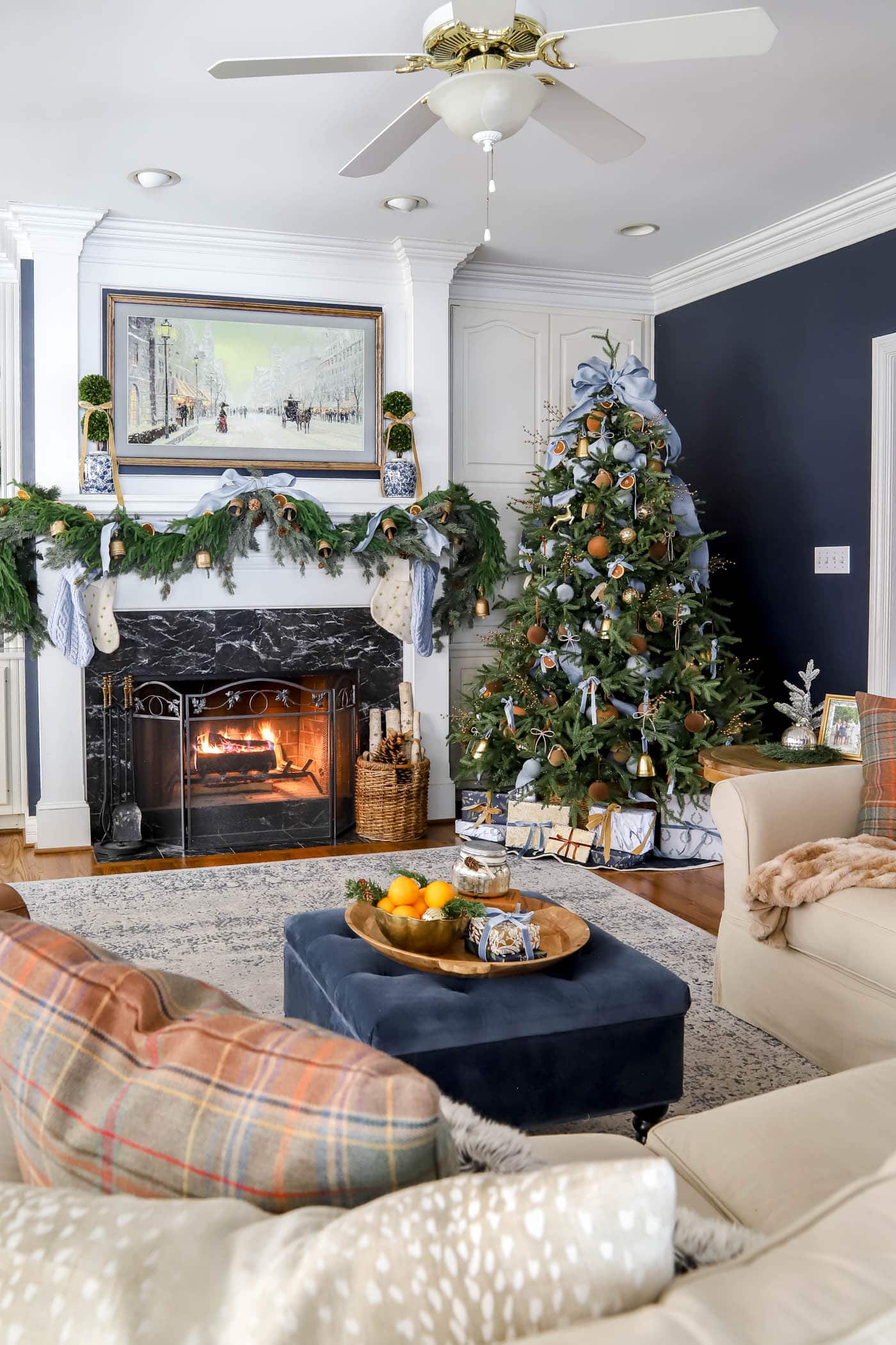 Blue, brown and orange Christmas decor