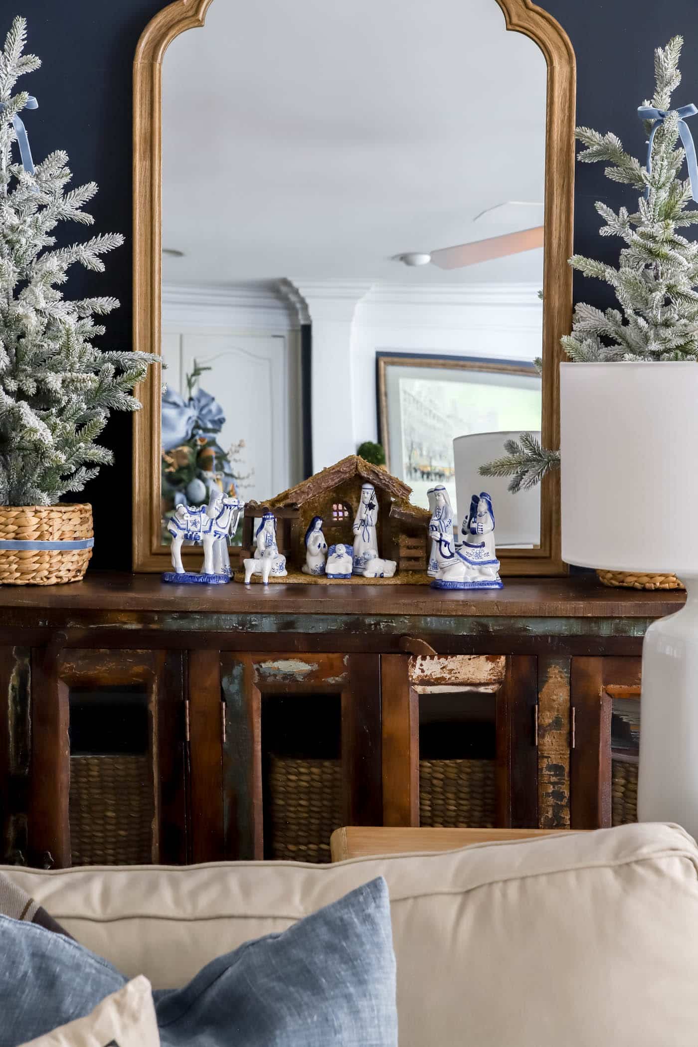 blue and white nativity scene