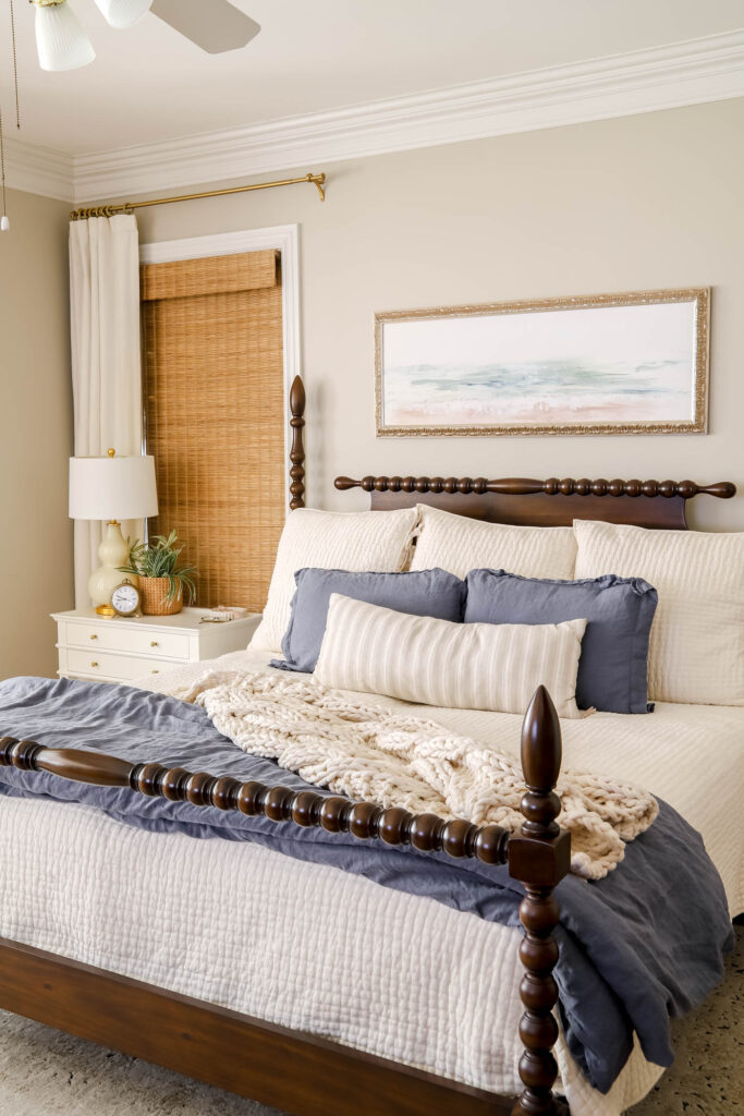 coastal are above a king bed.
