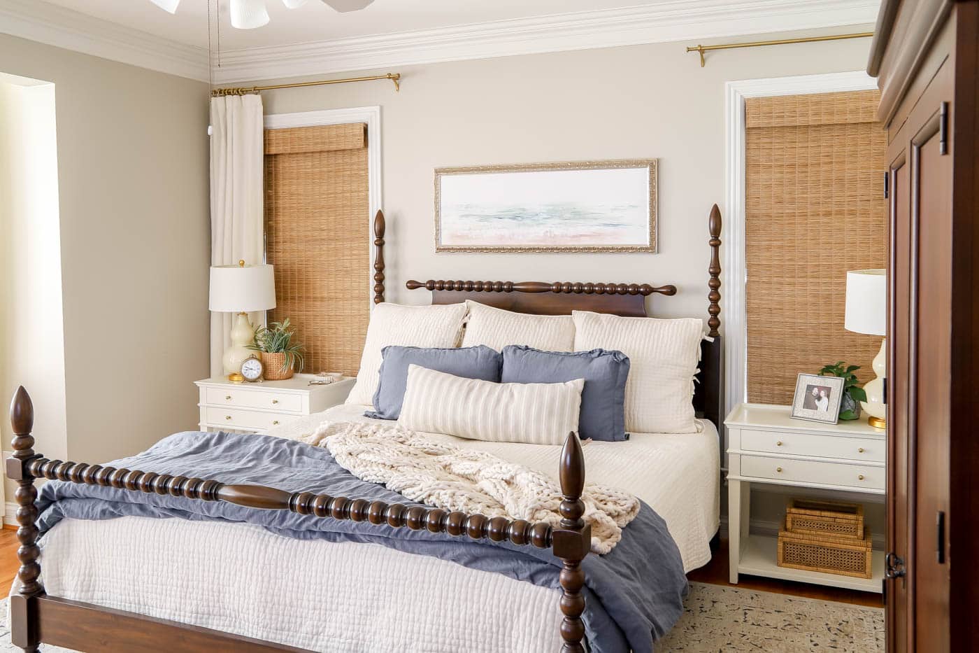primary bedroom before with Revere Pewter walls.