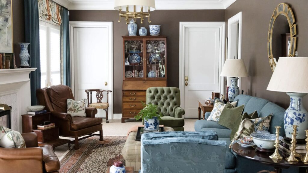 chocolate brown family room from Eric Ross Interiors.