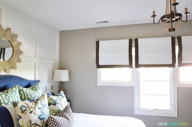 guest bedroom with Swiss coffee walls