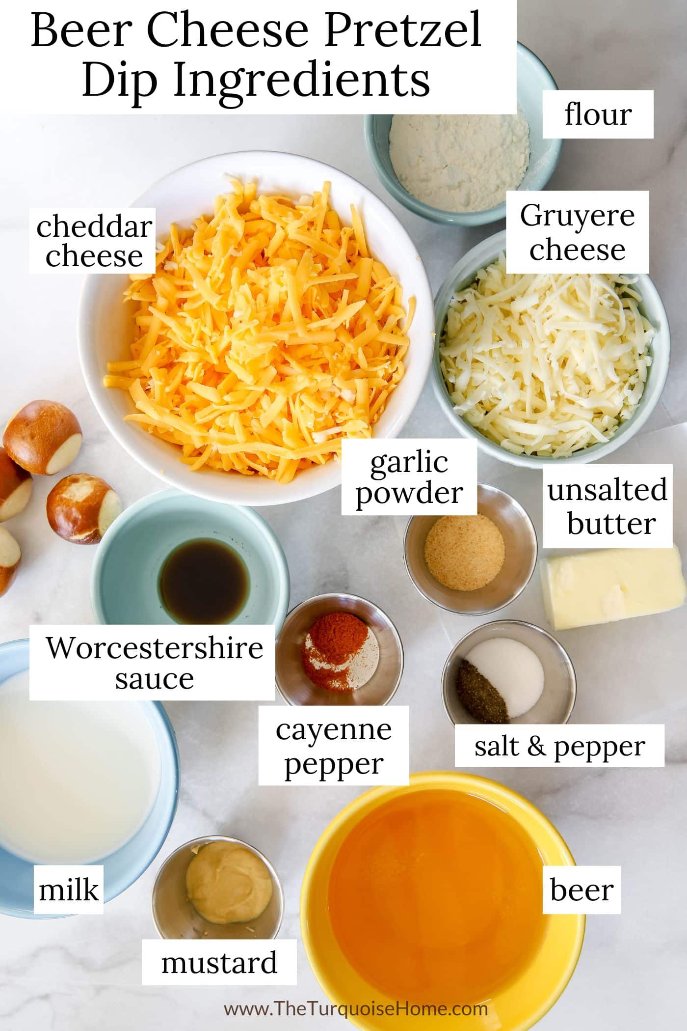 beer cheese pretzel dip ingredients.