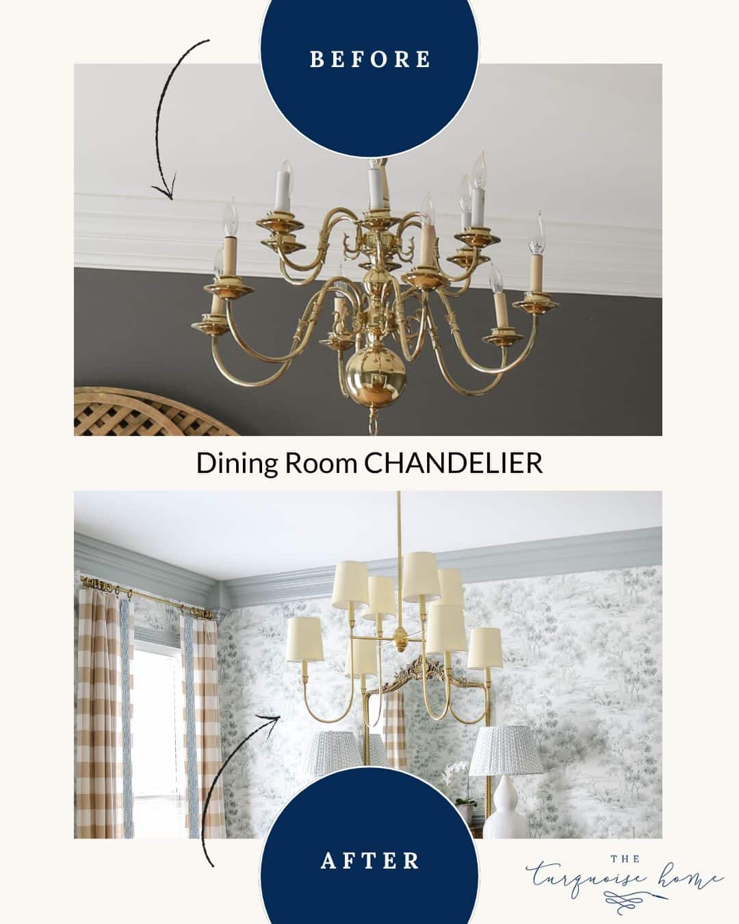 before and after dining room lighting