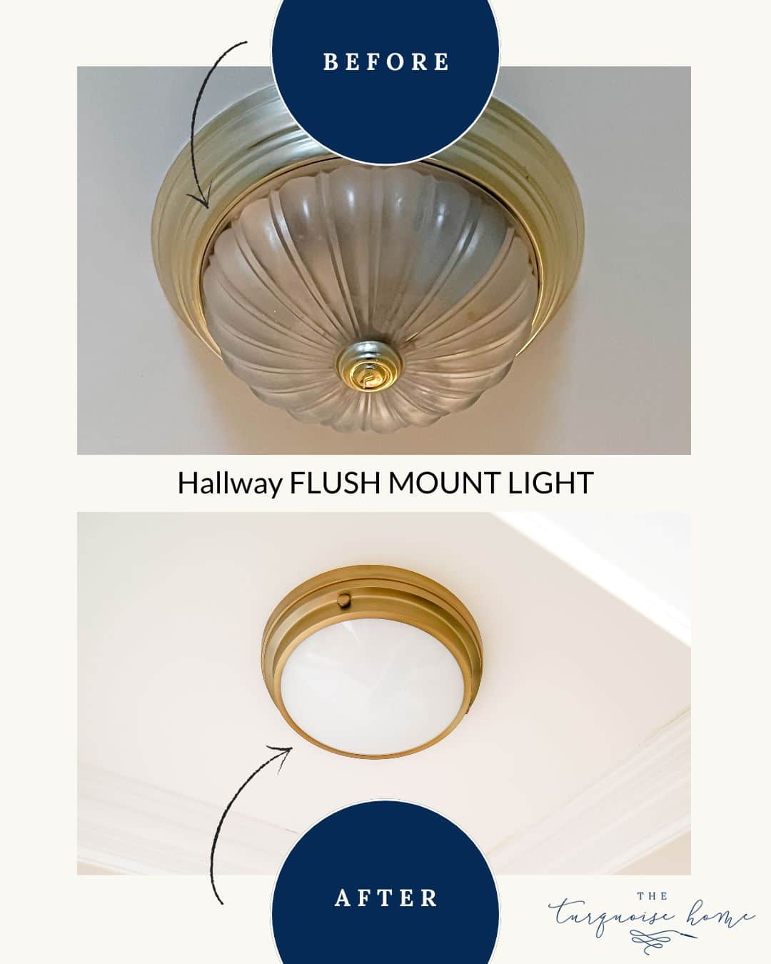 before and after flush mount lighting