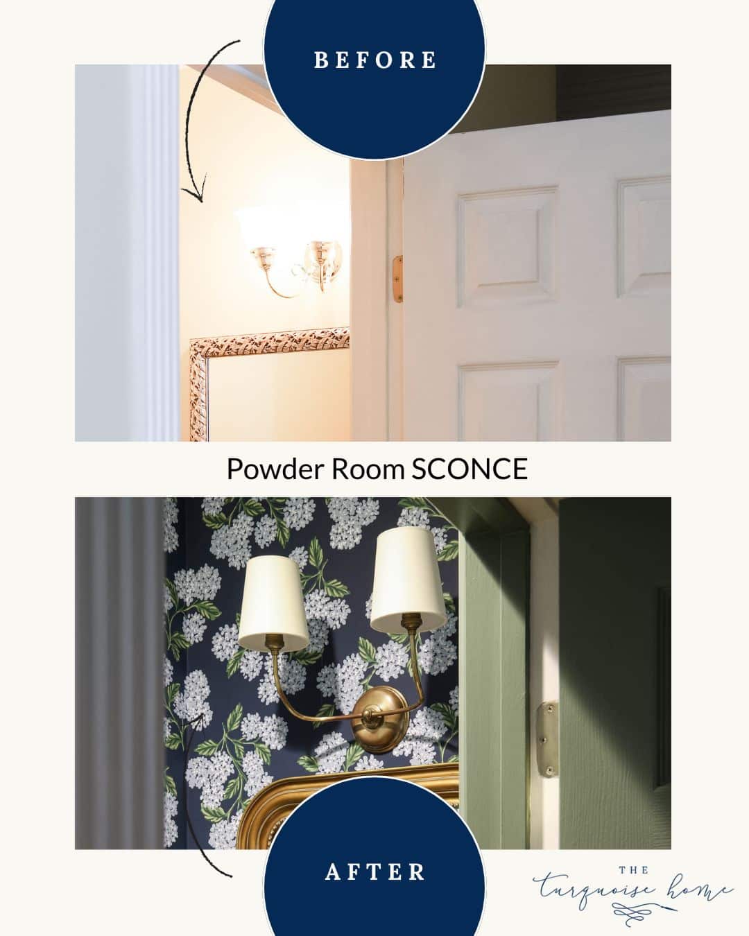 before and after powder room lighting