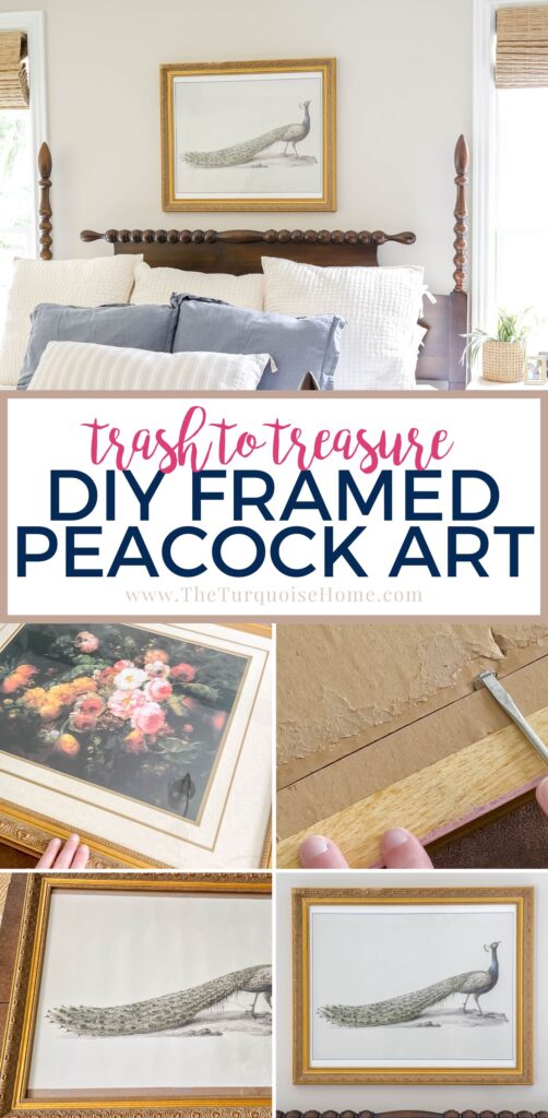 DIY Peacock Art from Trash to Treasure with a thrifted frame and digital art print.