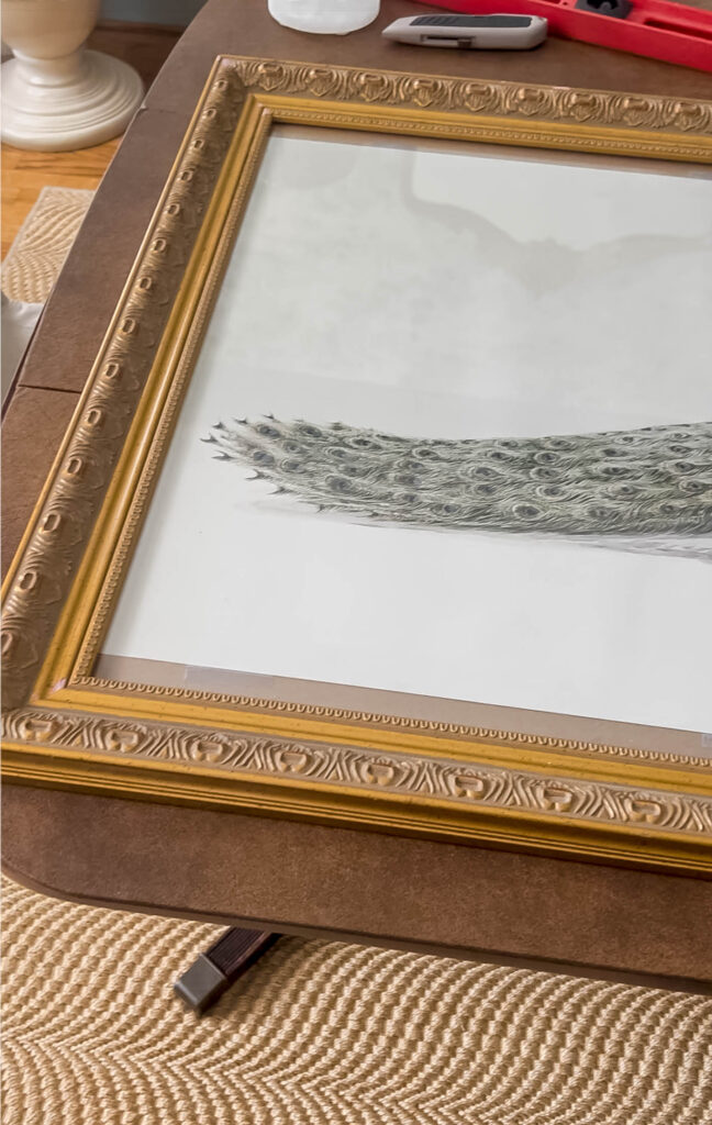 peacock art too small for the frame.