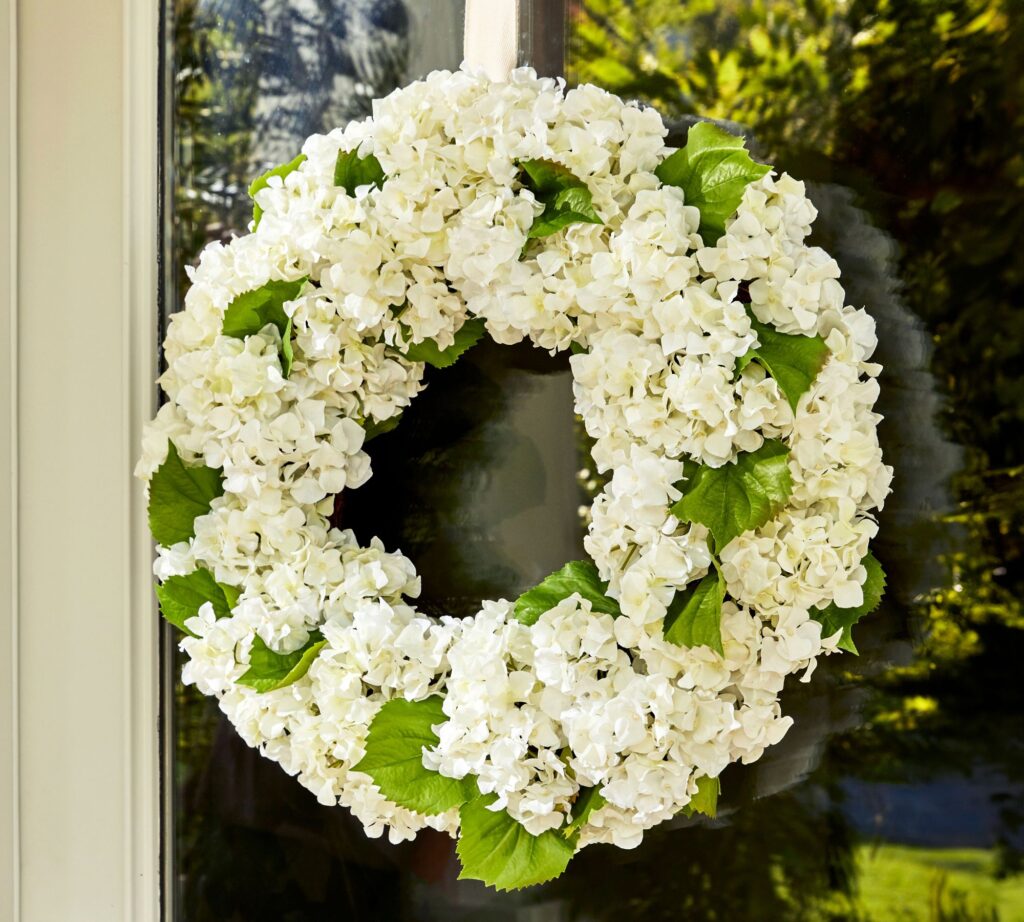 white hydrangea wreath