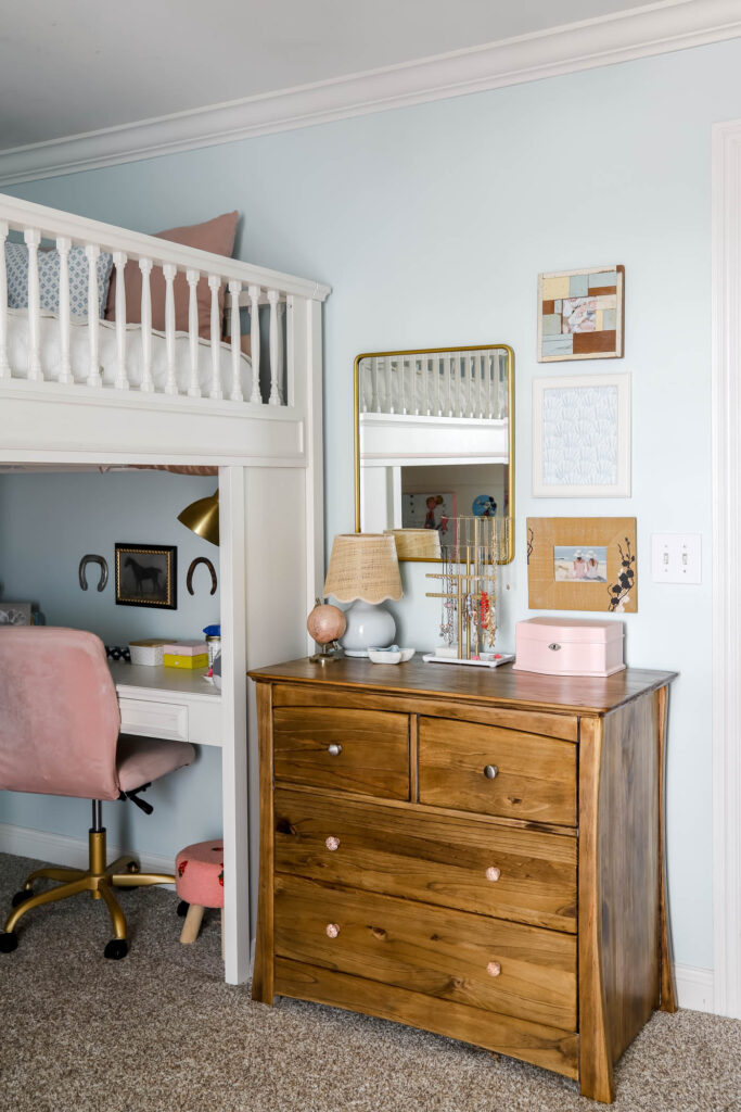 jewelry station in a preteen girls bedroom