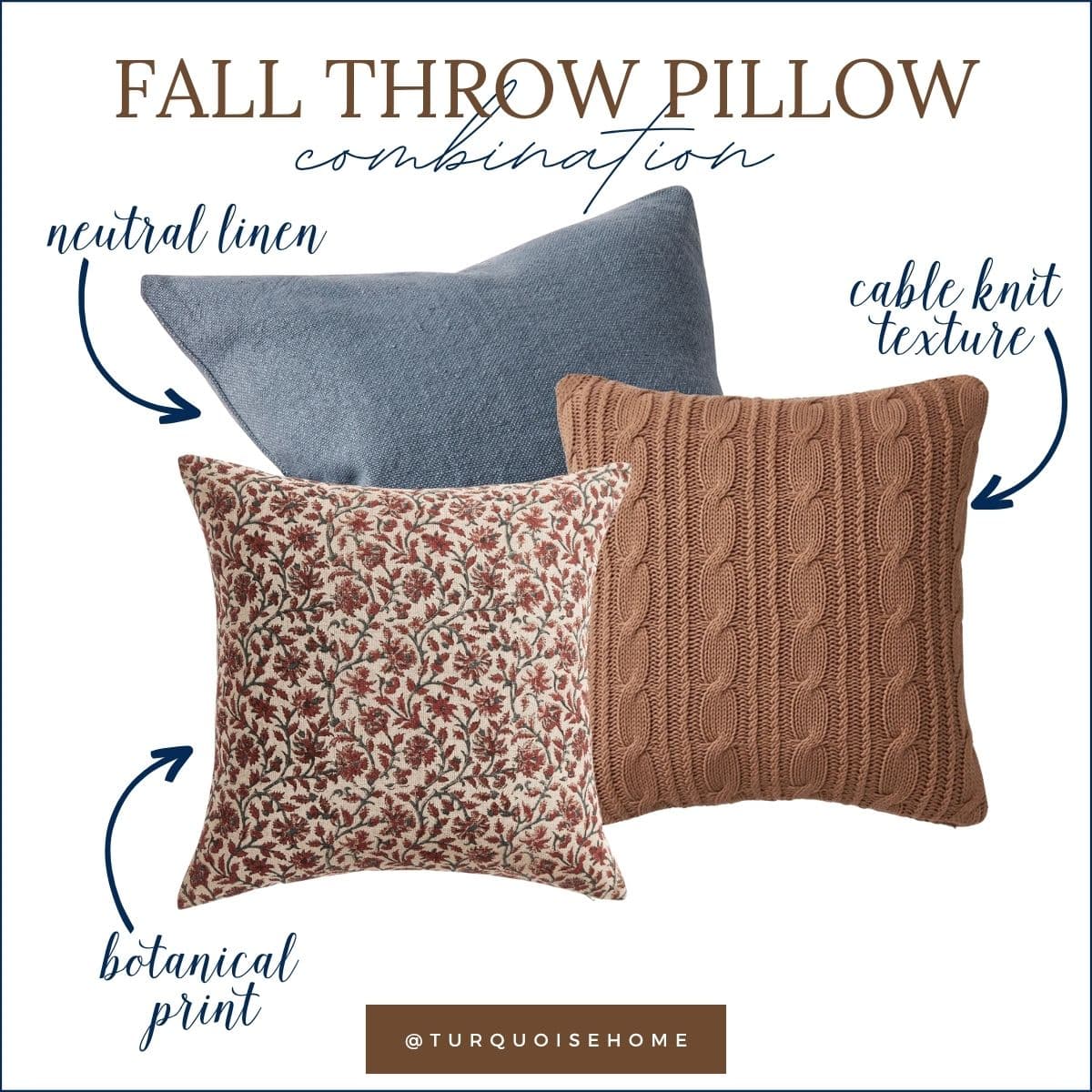 blue and brown fall pillow combination