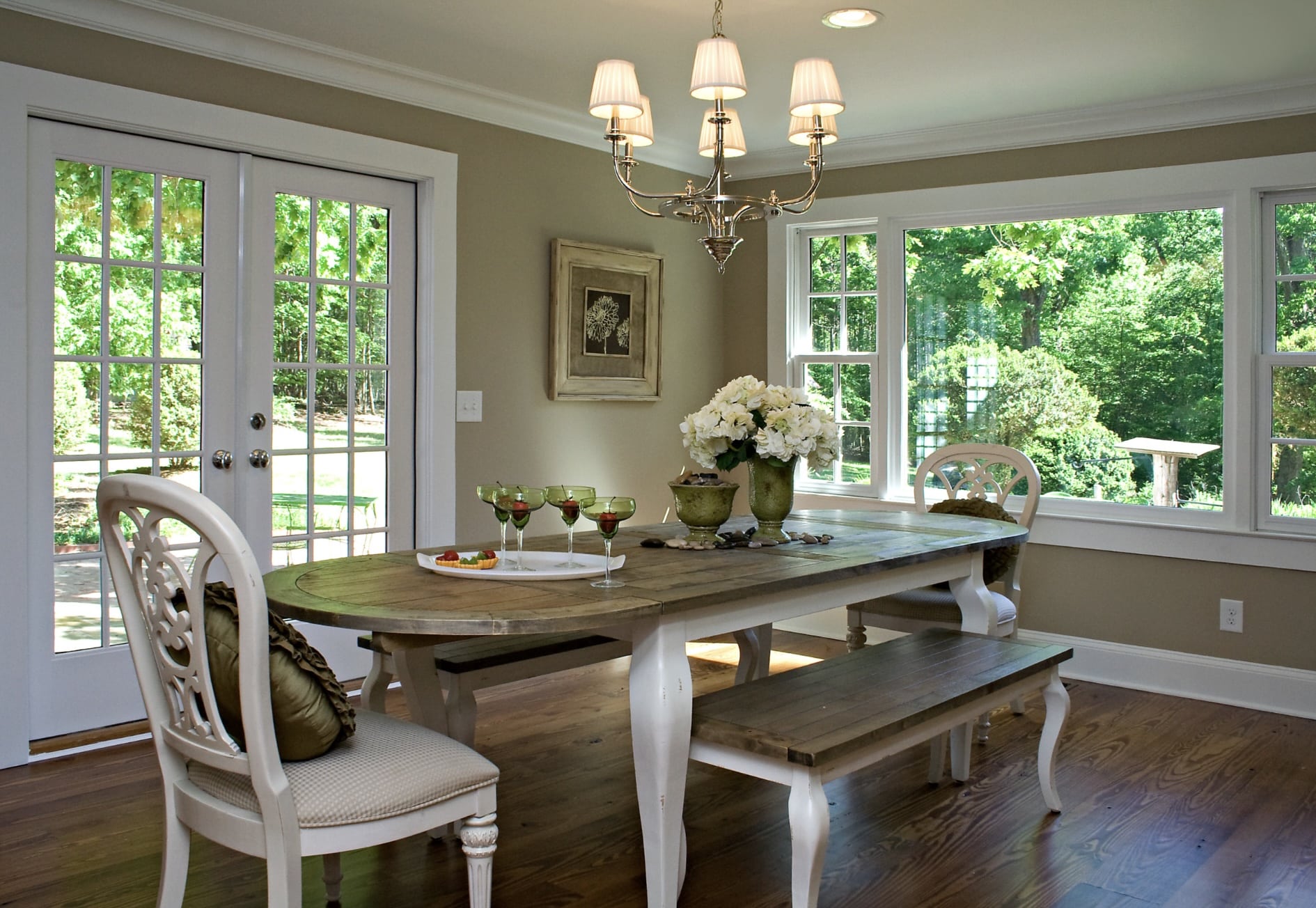 dining room with universal khaki painted walls