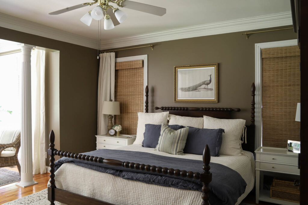 primary bedroom with Davenport Tan walls