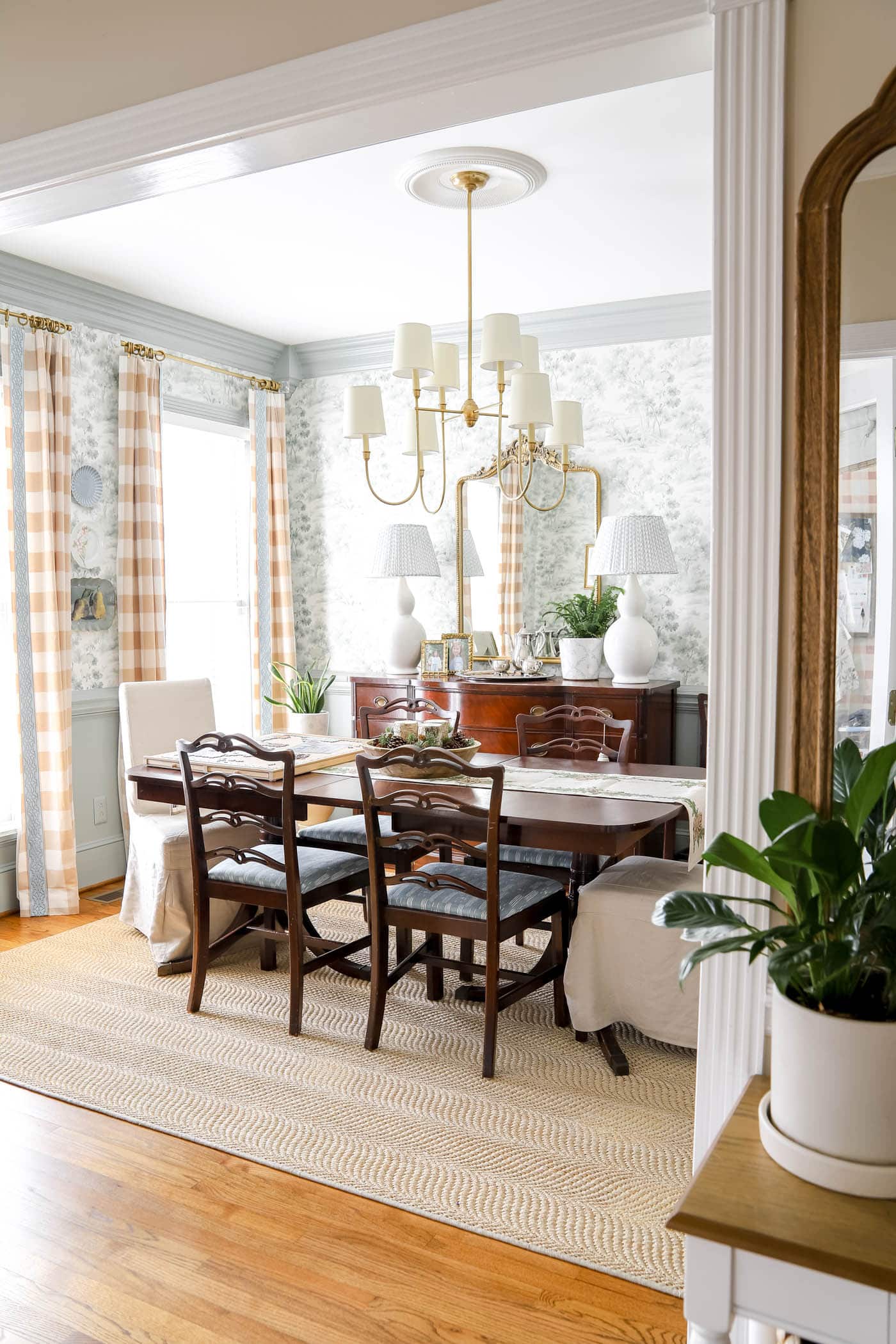 dining room with winter decor and puzzle table