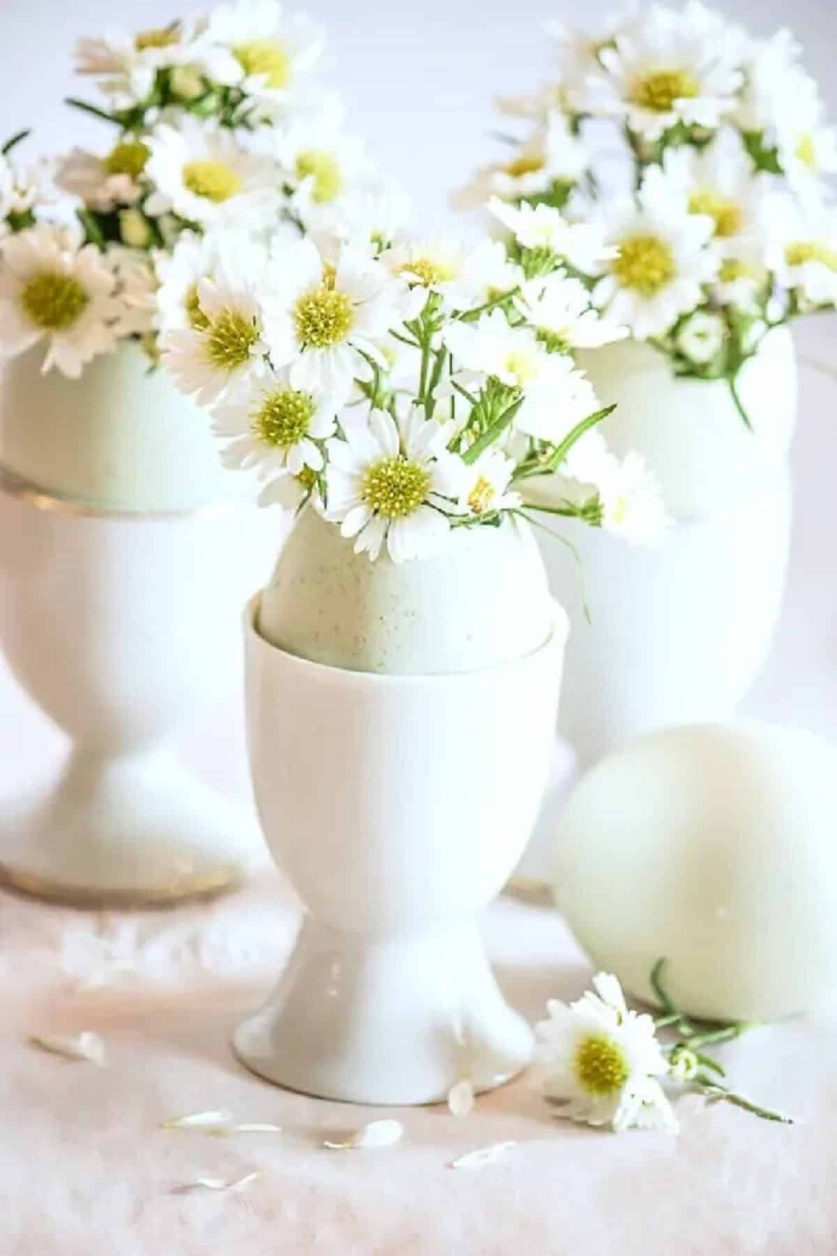 beautiful spring decorating ideas like egg cups with daisies.