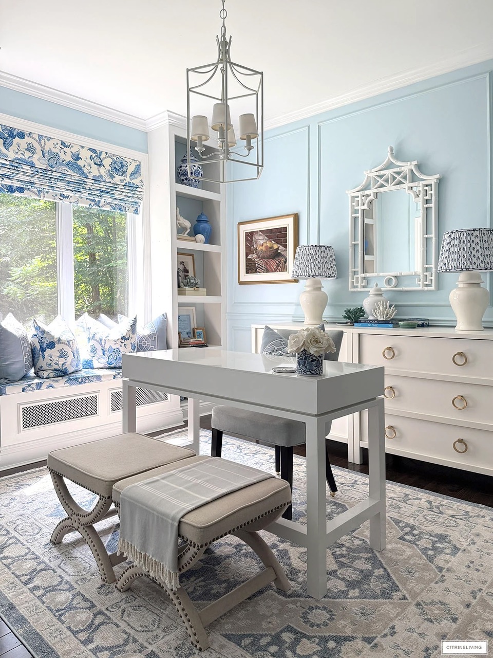 Blue and white home office refresh
