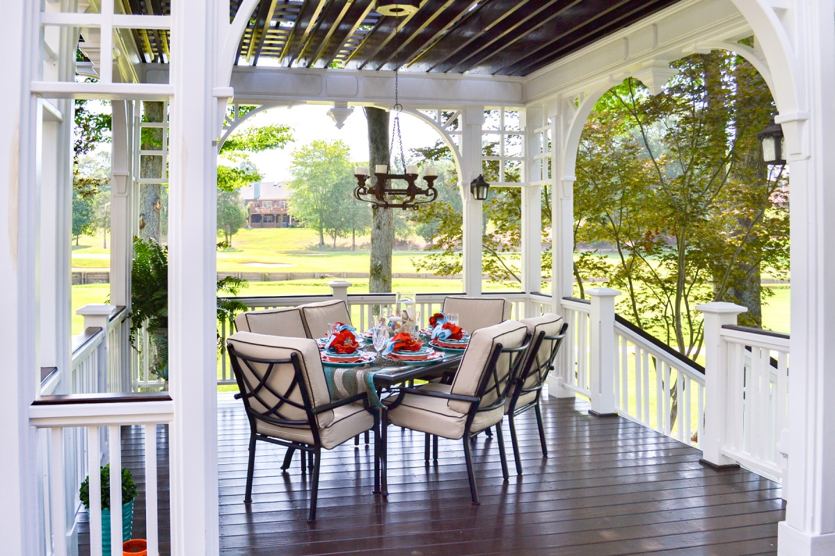 a styled outdoor table in a gazebo